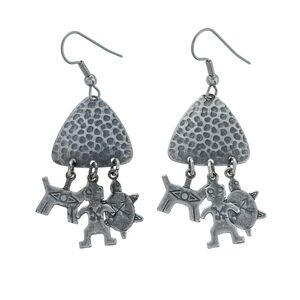 Estate Steel Dog Figure Turtle Design Dangle Earrings